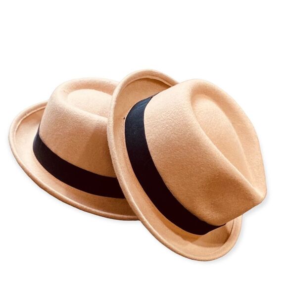 Tan Wool Black Wide Hat Band Trilby Fedora Hat - Picture 2 of 2